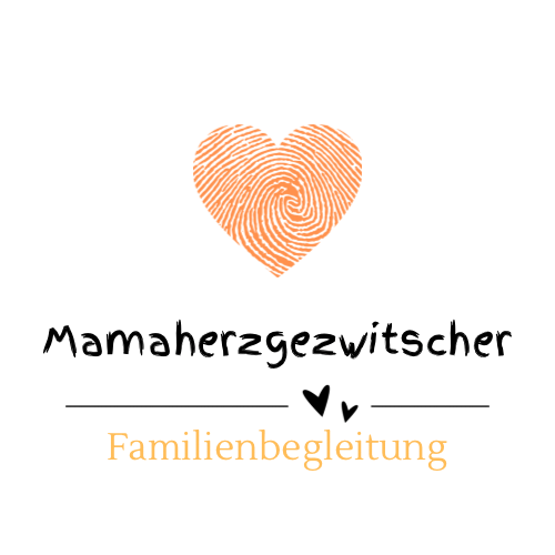 Herz aus Fingerabdruck über dem Schriftzug "Mamaherzgezwitscher - Familienbegleitung".